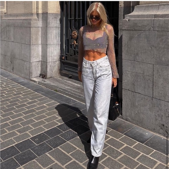 🍹NWT ZARA BLOGGERS FAVORITE favorite Shimmer Mesh Crop Top size small - Picture 11 of 11